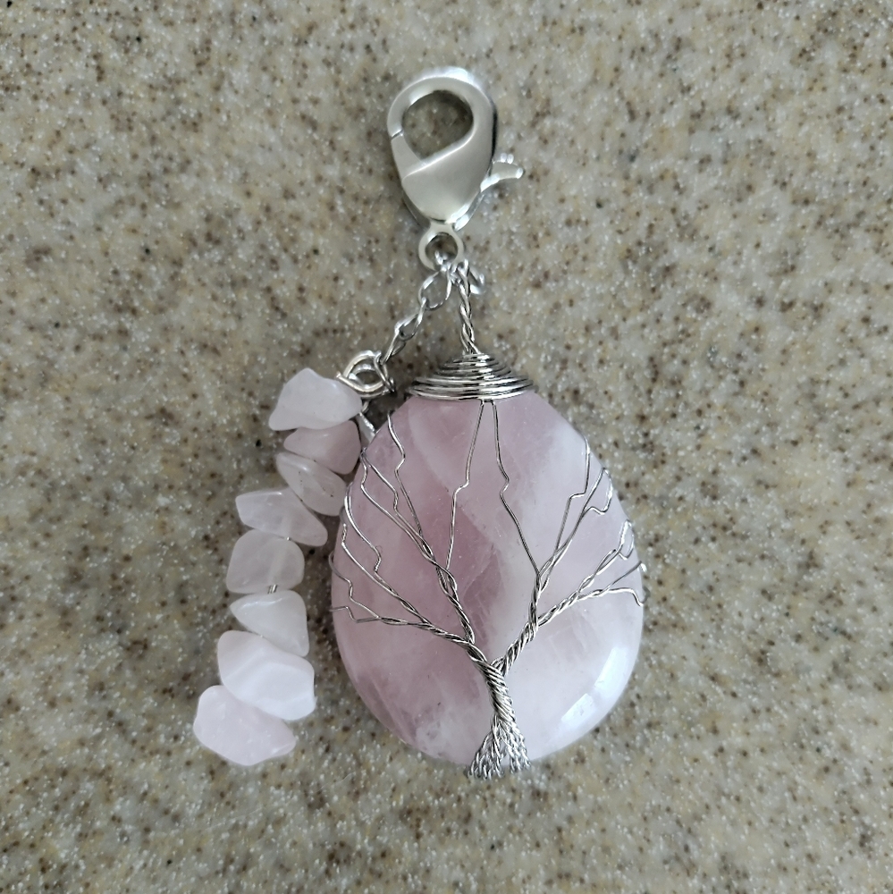 Rose Quartz Wire Wrapped Pendant Keychain